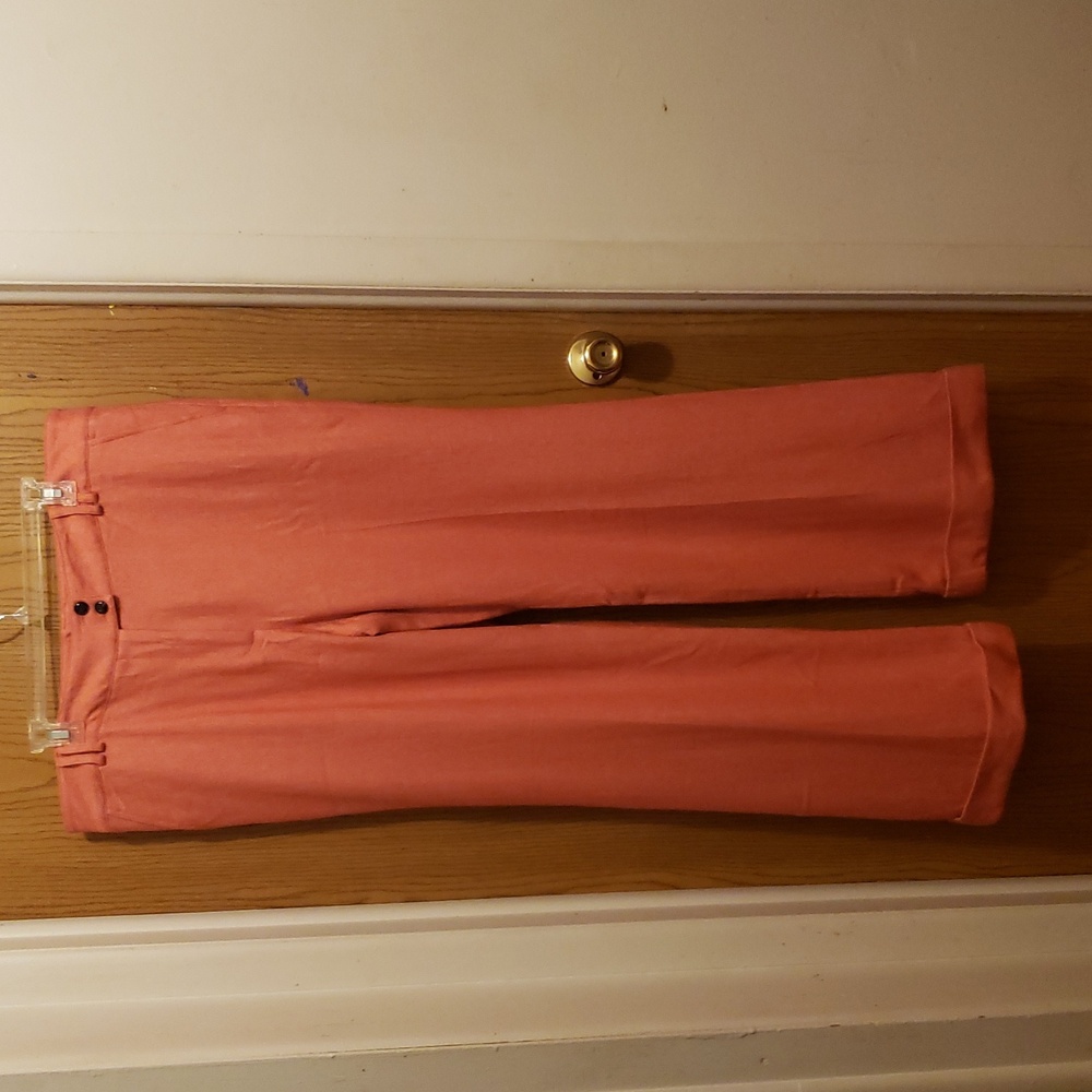Talbots Elegant Coral Wool Blend Cuffed Trousers with Button Detail